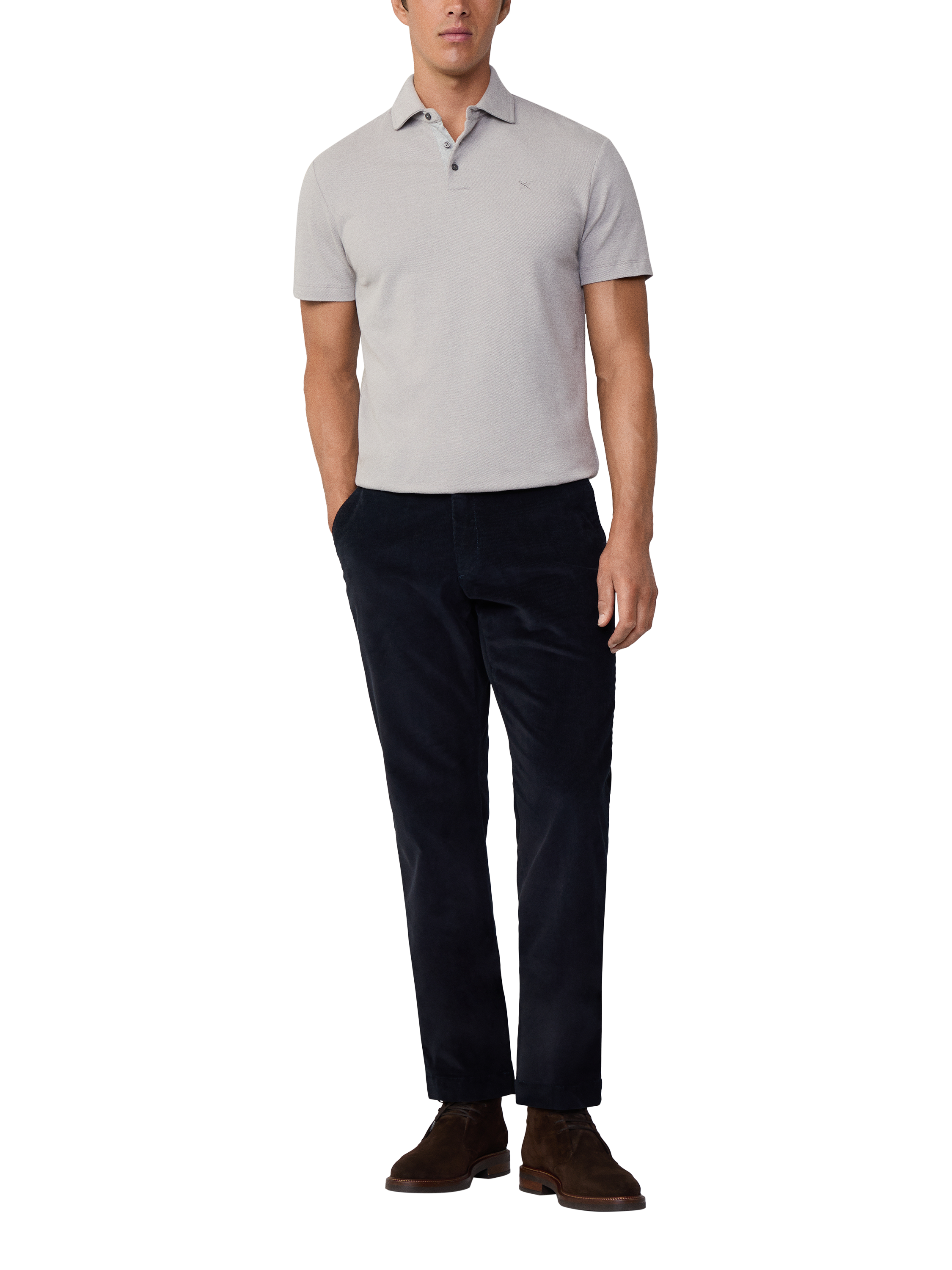 Hackett London Cotton Blend Regular Fit Umbrella Logo Polo Shirt, Steel Grey
