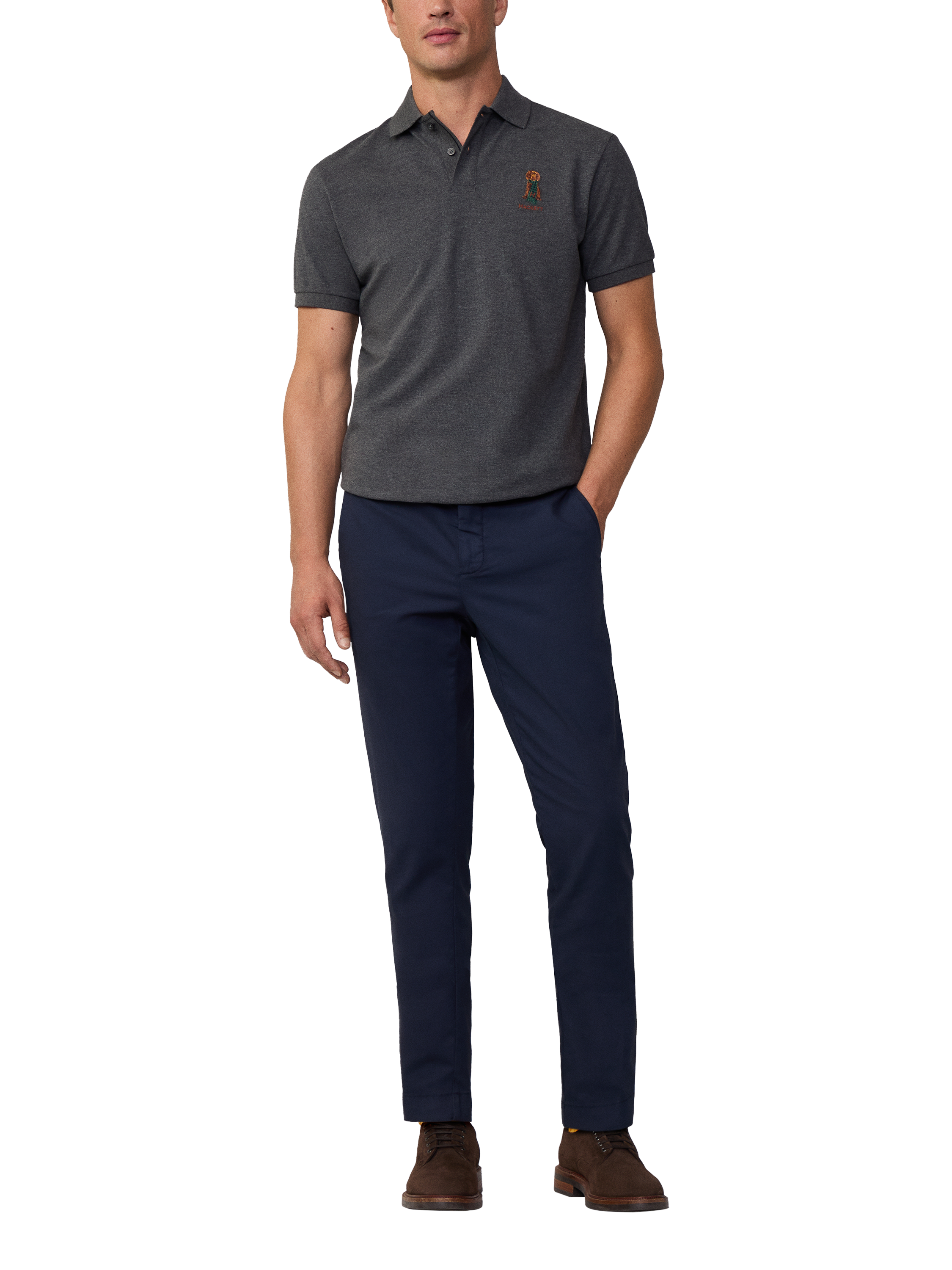 Hackett London Cotton Pique Polo Shirt, Charcoal Grey