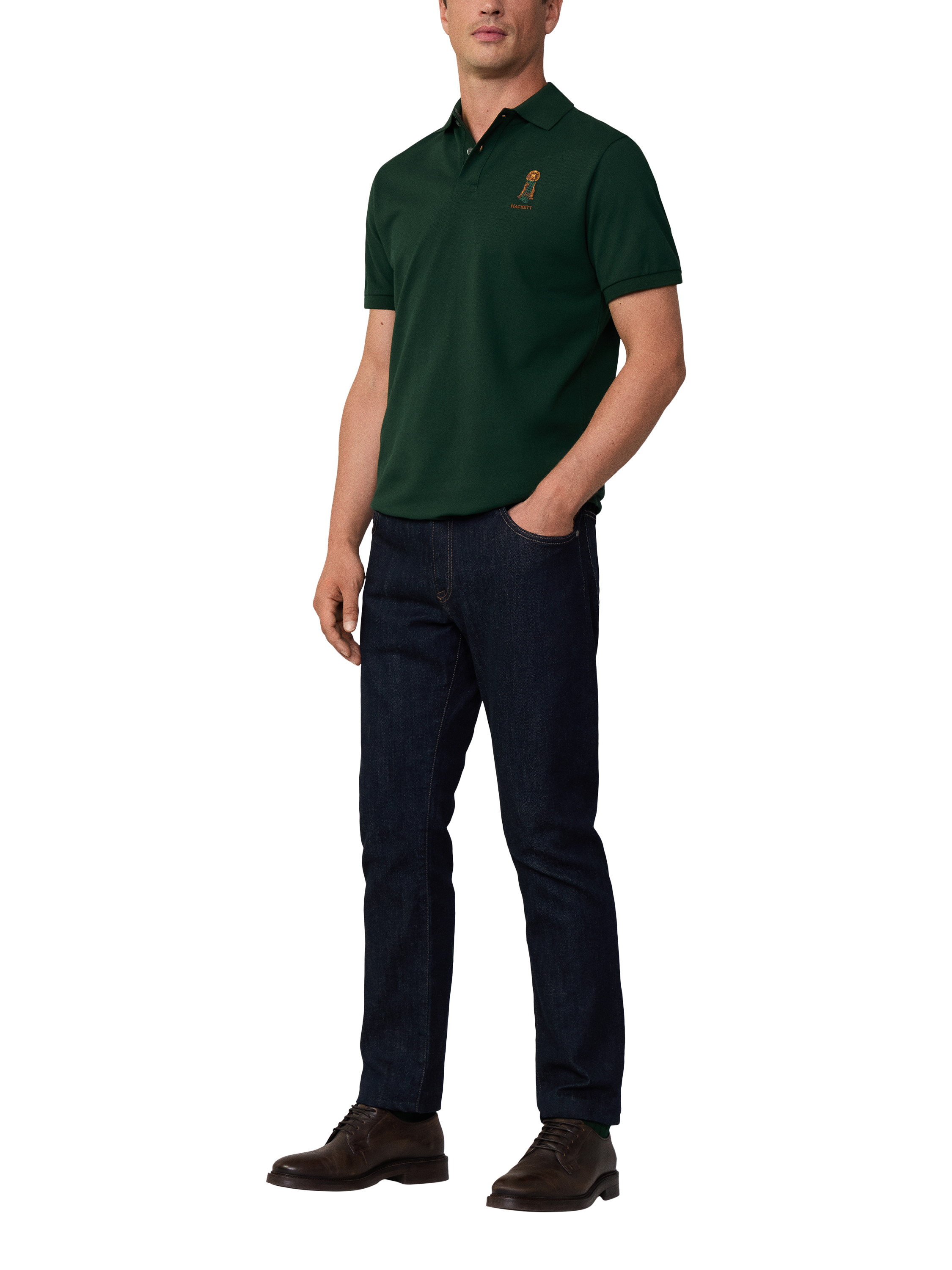 Hackett London Cotton Pique Polo Shirt, Forest Night Green