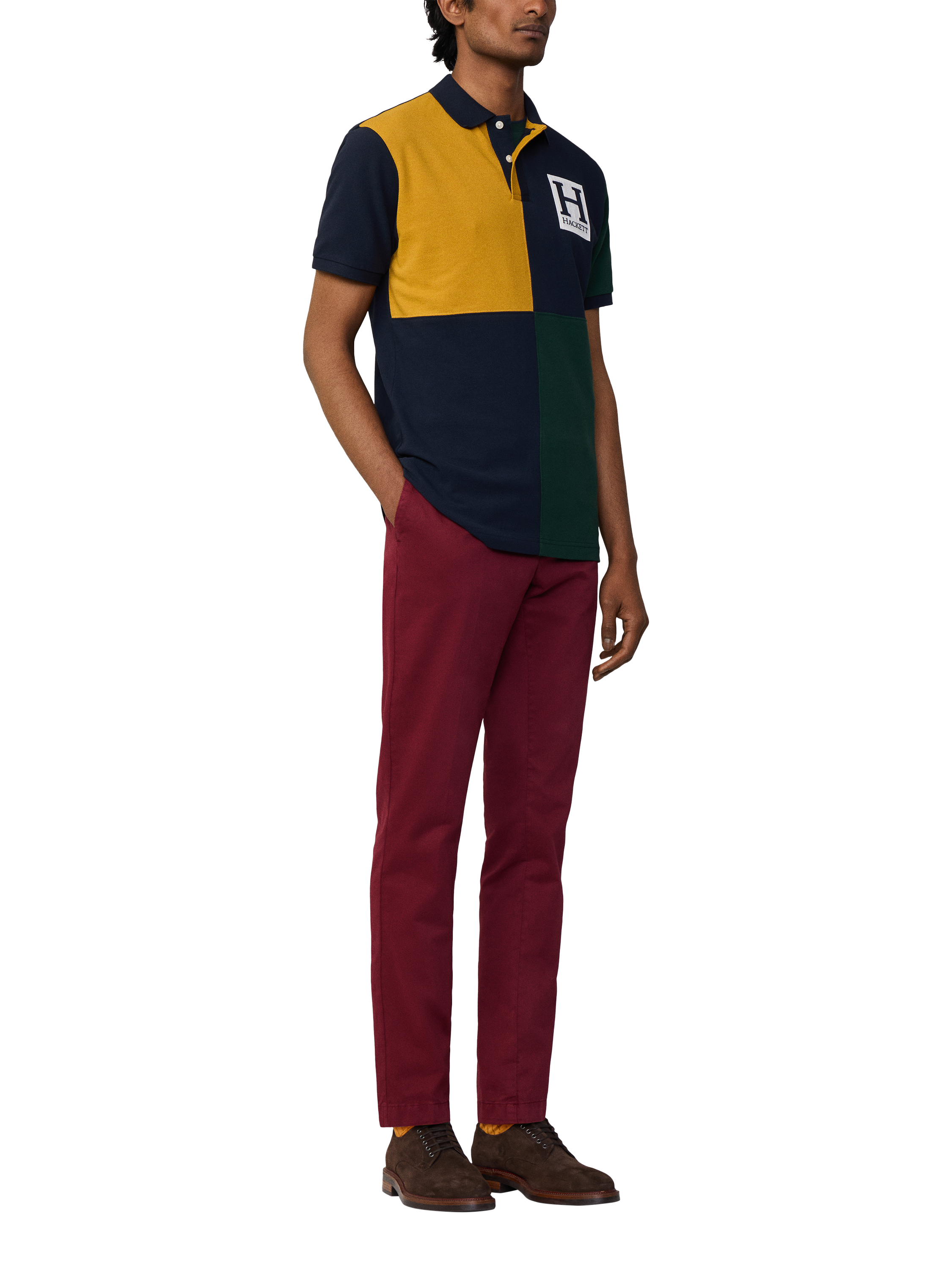 Hackett London Cotton Pique Polo Shirt, Navy/Gold
