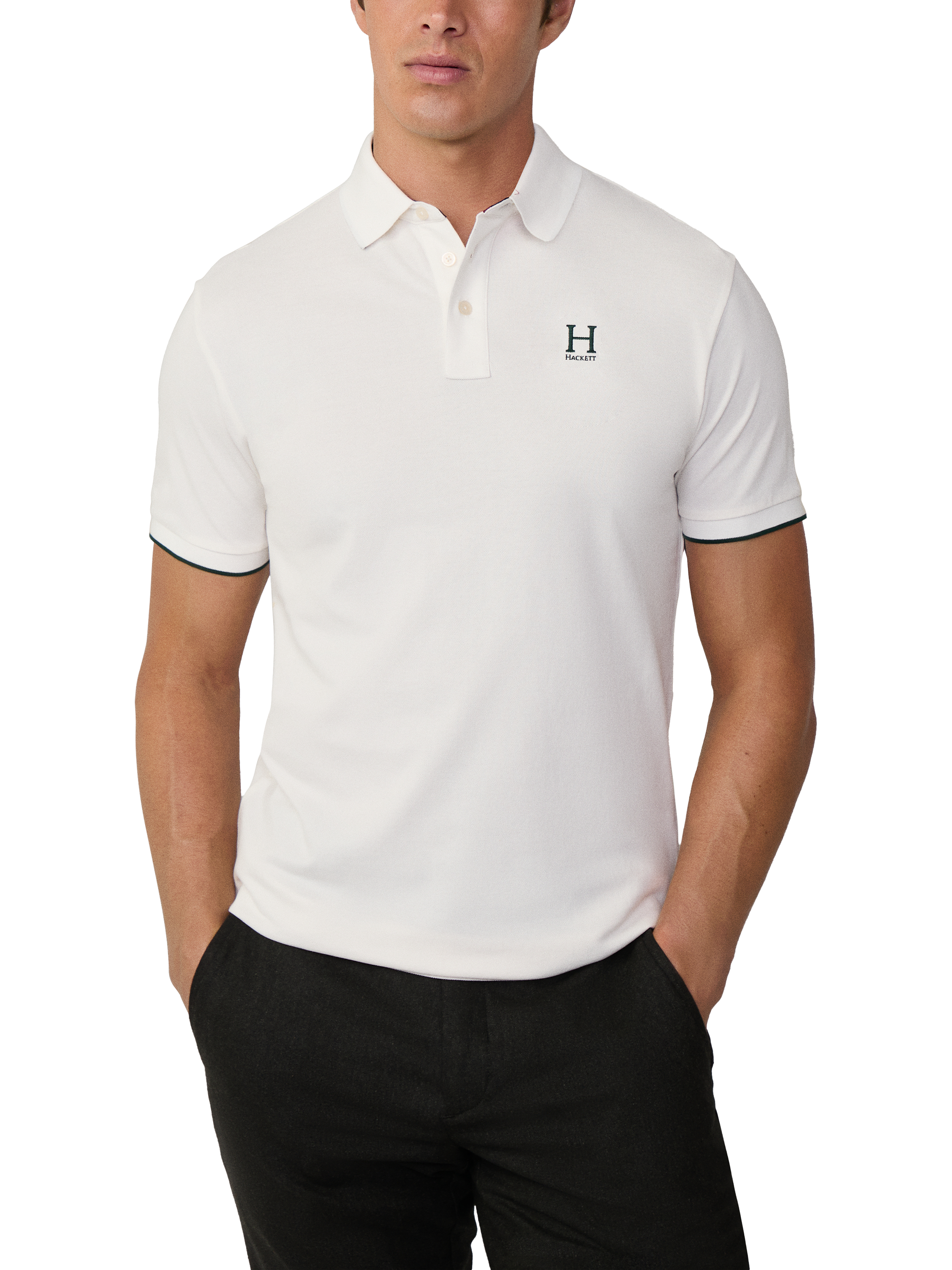 Hackett London Cotton Pique Polo Shirt, Winter White