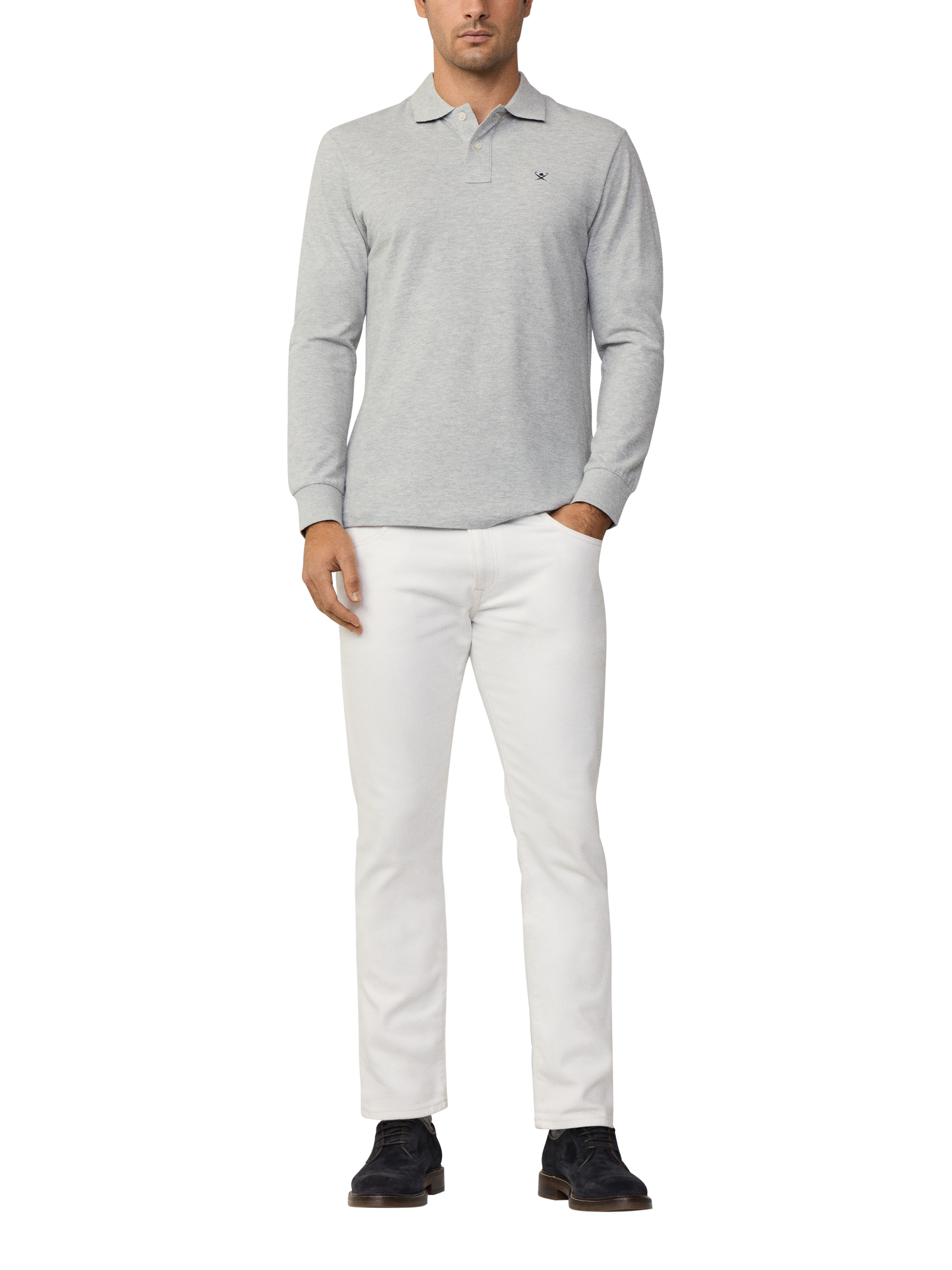 Product image 3 of 7, which shows Hackett London Cotton Pique Slim Fit Polo Shirt, Light Grey Marl, L
