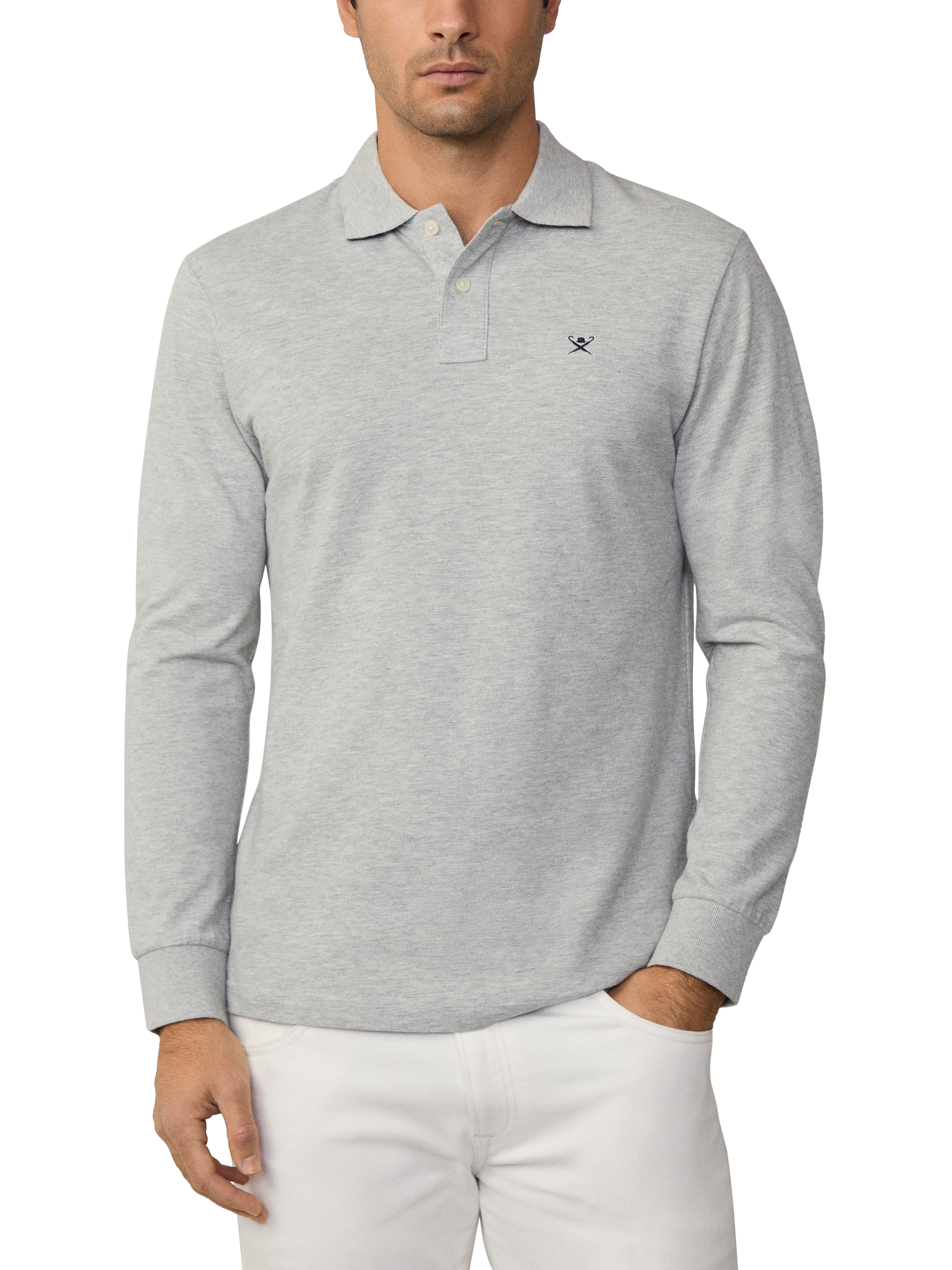 Product image 1 of 7, which shows Hackett London Cotton Pique Slim Fit Polo Shirt, Light Grey Marl, L