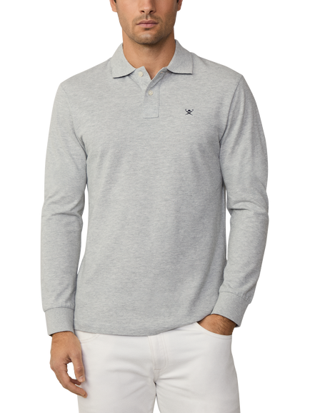 Hackett London Cotton Pique Slim Fit Polo Shirt, Light Grey Marl