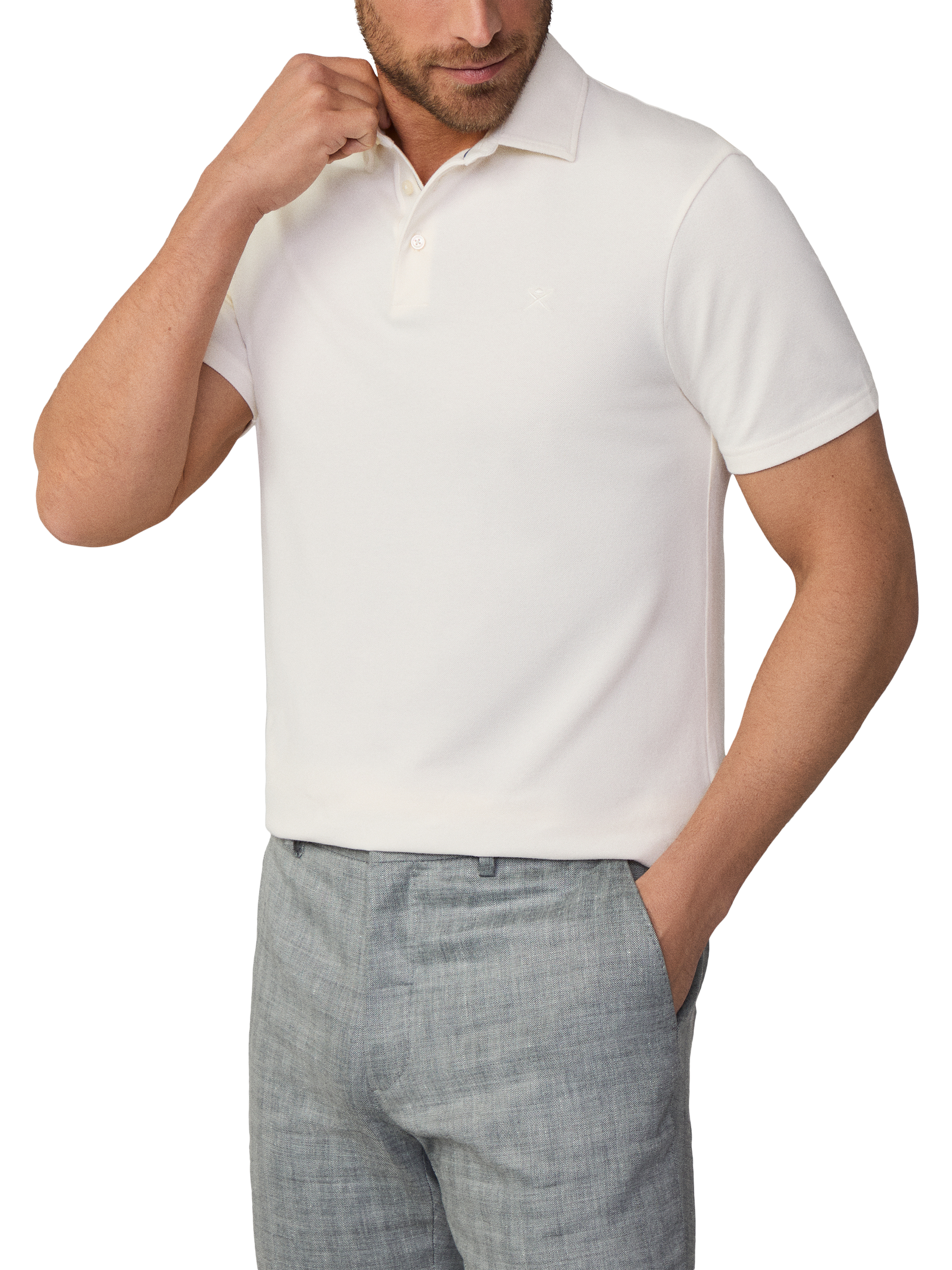 Hackett London Cotton Pique Slim Fit Polo Shirt Off White
