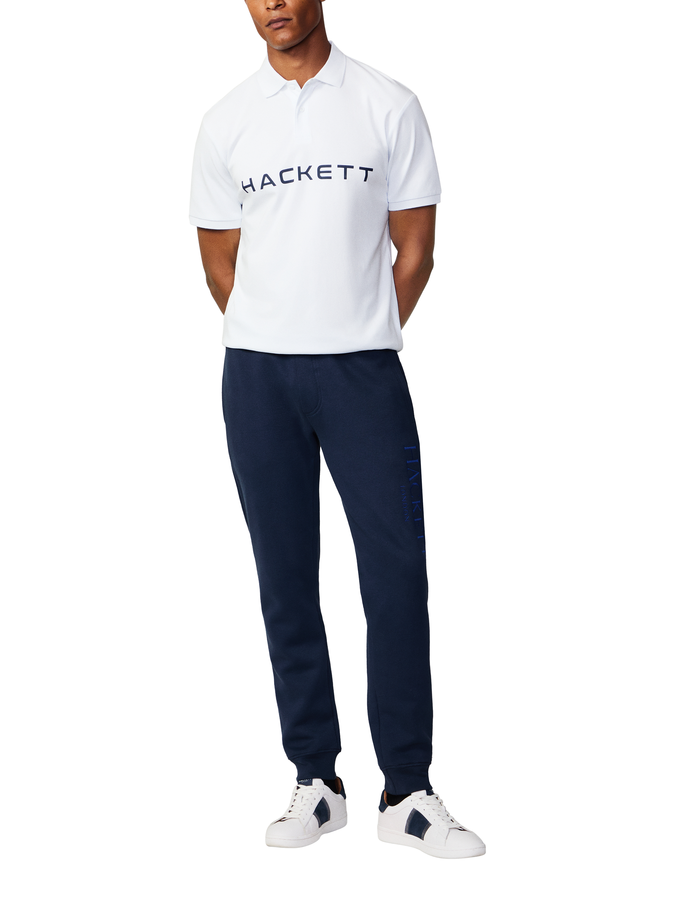 Hackett London Cotton Slim Fit Short Sleeve Sports Polo Shirt, White/Navy