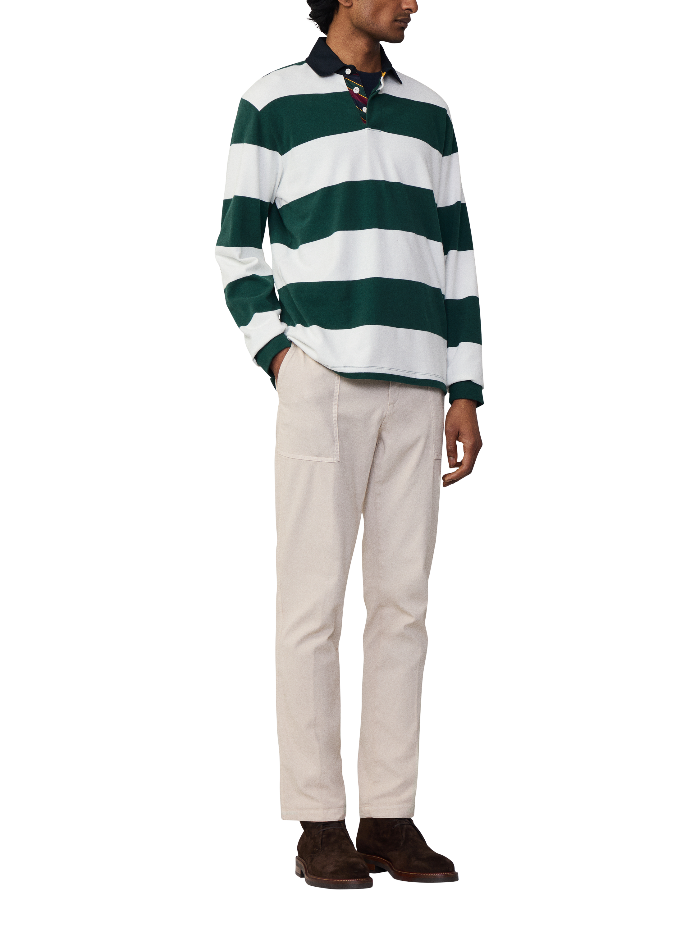 Hackett London Striped Rugby Shirt, Green/White