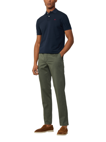 Hackett London Short Sleeve Cotton Pique Slim Fit Polo Shirt, Navy