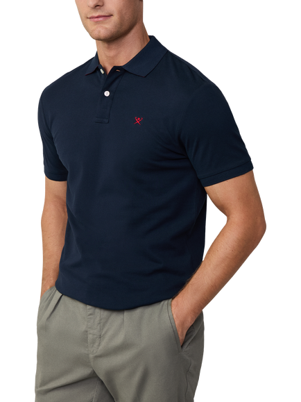 Hackett London Short Sleeve Cotton Pique Slim Fit Polo Shirt - view 2, Navy