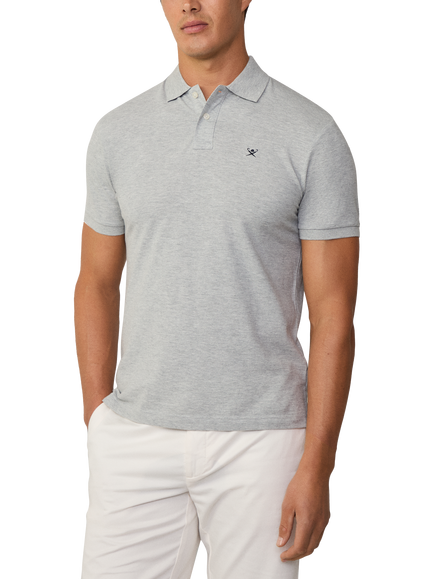 Hackett London Short Sleeve Cotton Pique Slim Fit Polo Shirt - view 2, Light Grey Marl