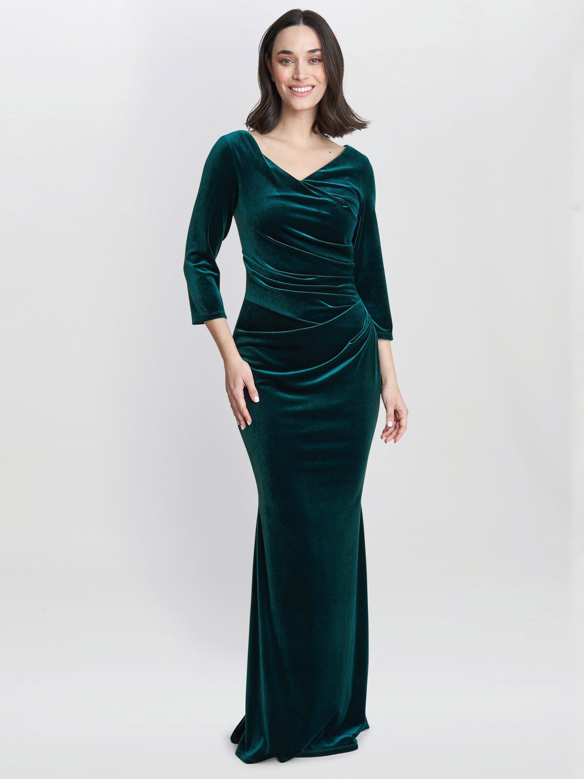 Product image 1 of 4, which shows Gina Bacconi Sophie Velvet Maxi Dress, Green, 8