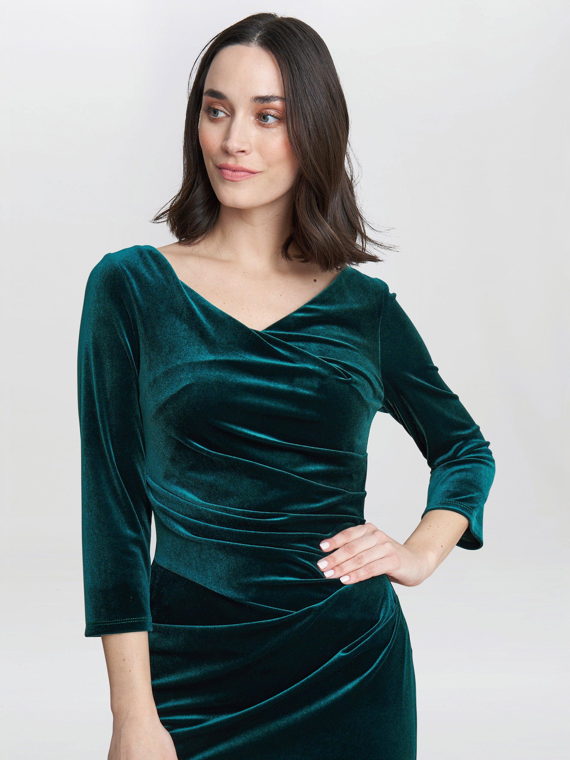 Product image 4 of 4, which shows Gina Bacconi Sophie Velvet Maxi Dress, Green, 8