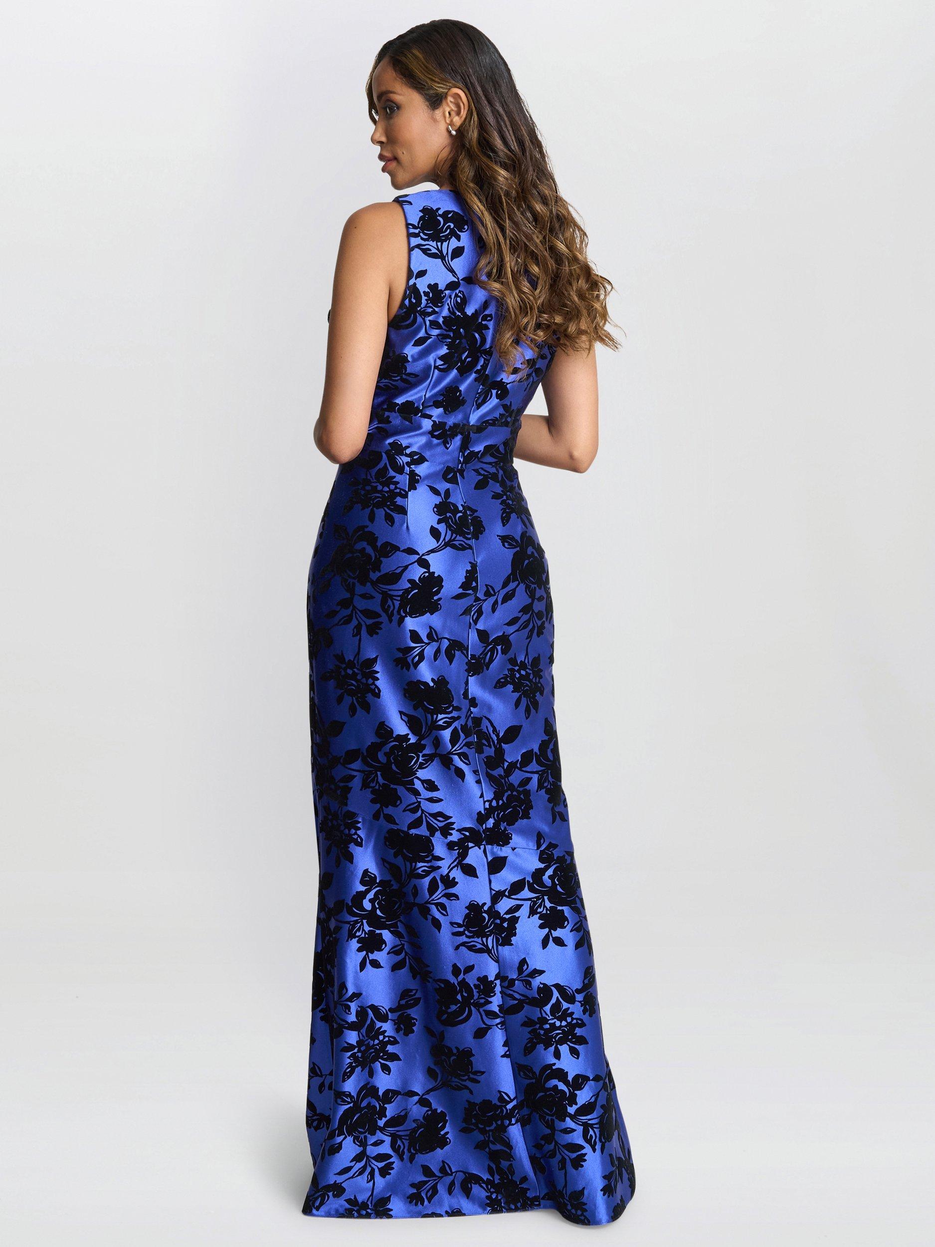 Product image 2 of 5, which shows Gina Bacconi Flocked Taffeta Dress, Royal/Black, 10
