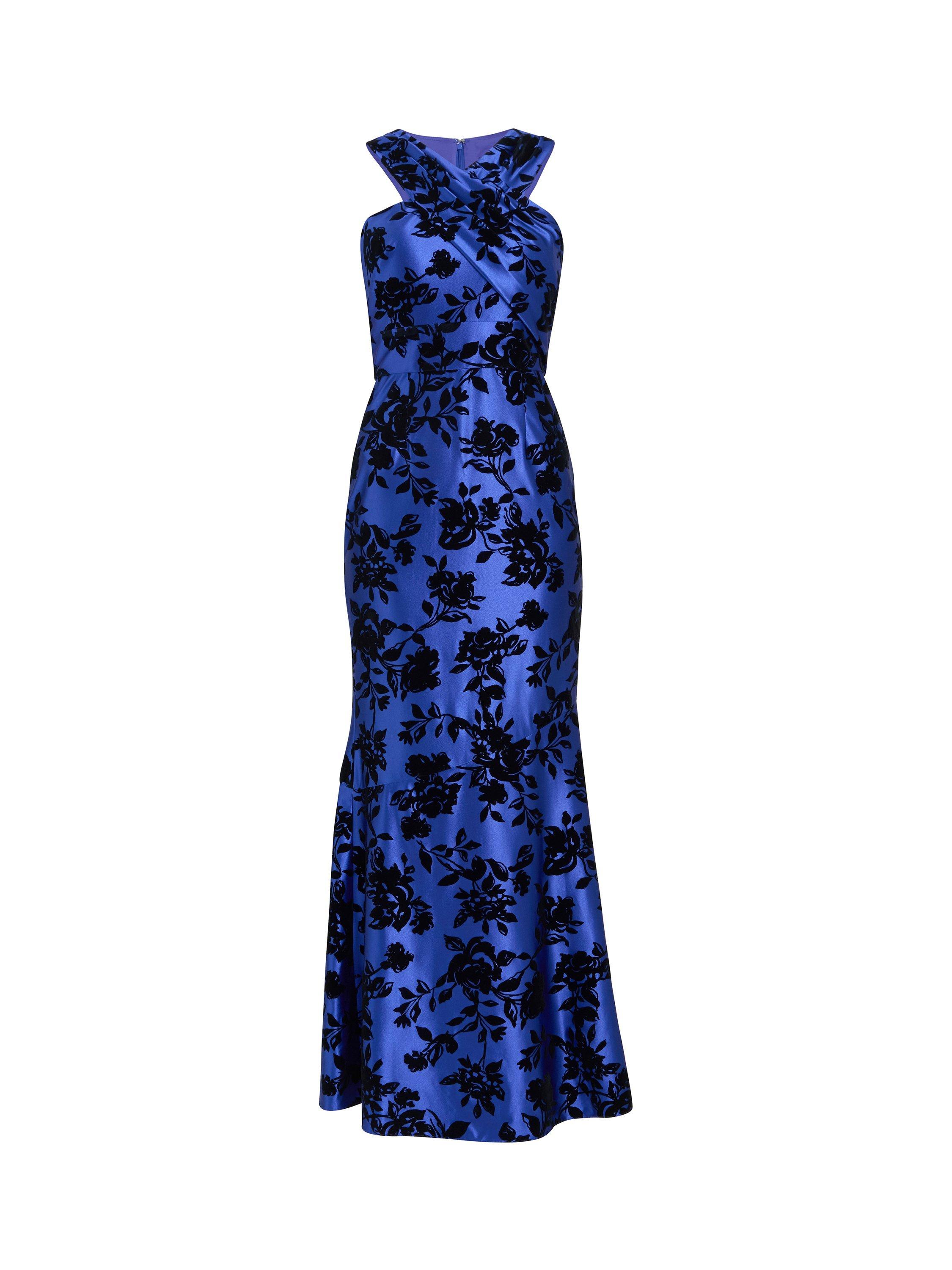 Product image 4 of 5, which shows Gina Bacconi Flocked Taffeta Dress, Royal/Black, 10