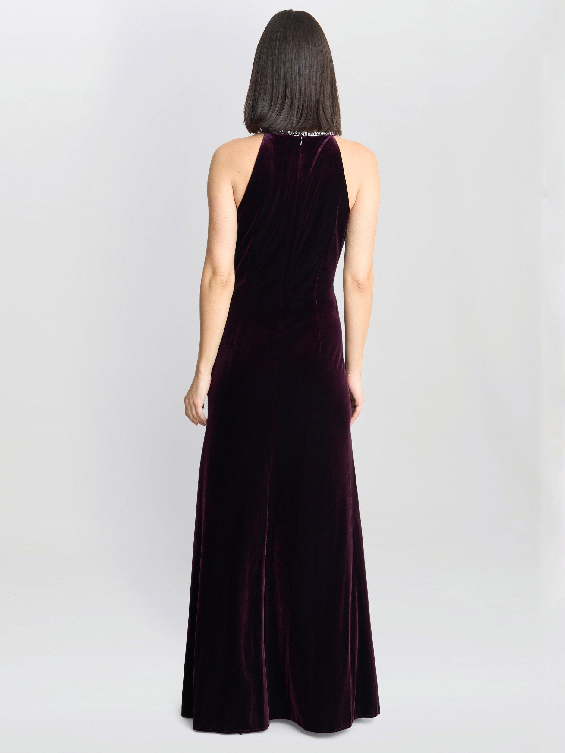 Product image 2 of 6, which shows Gina Bacconi Velvet Bead Neckline Dress, Aubergine, 8