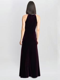 Gina Bacconi Velvet Bead Neckline Dress, Aubergine - view 2, Aubergine