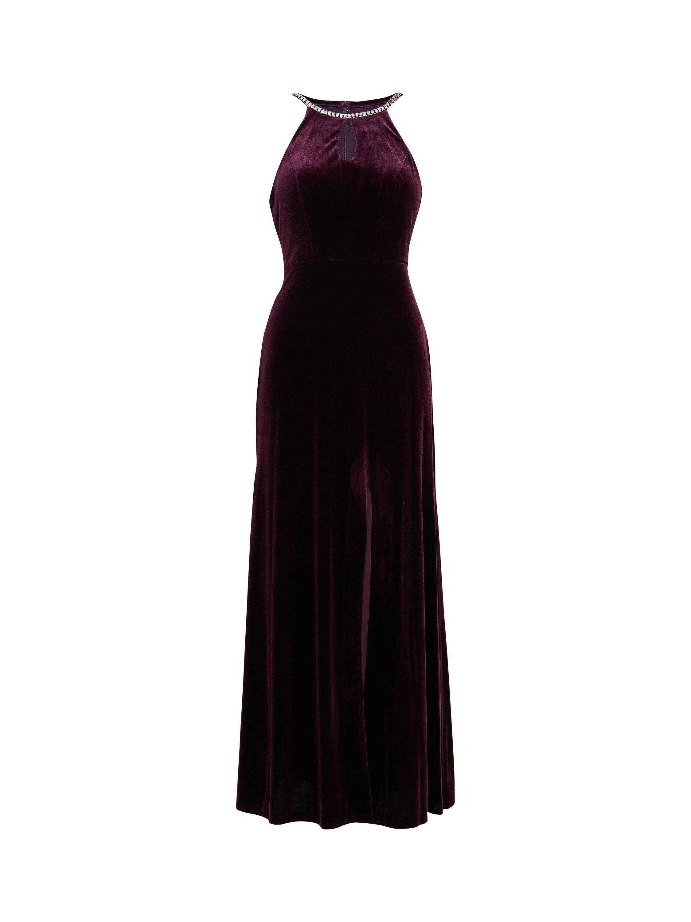 Product image 4 of 6, which shows Gina Bacconi Velvet Bead Neckline Dress, Aubergine, 8