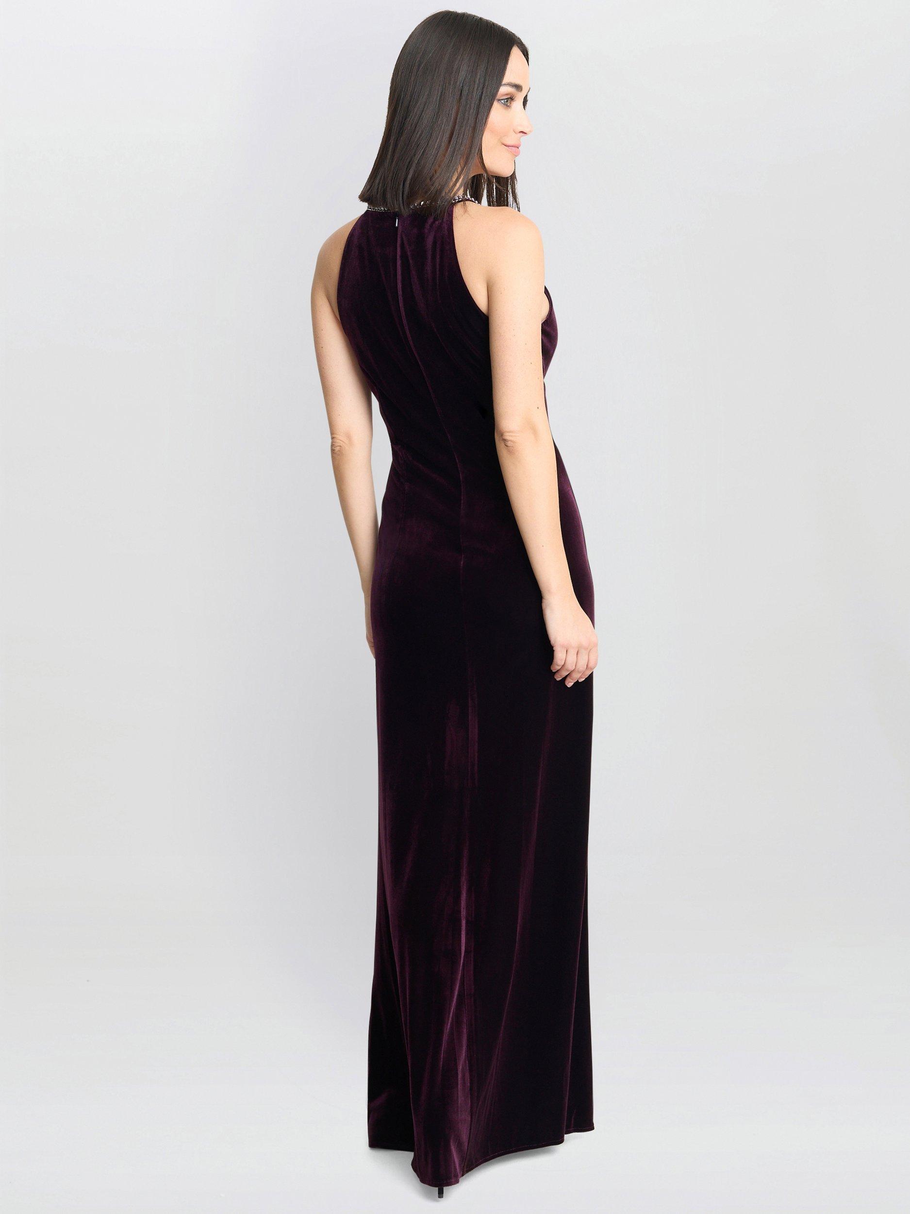Product image 6 of 6, which shows Gina Bacconi Velvet Bead Neckline Dress, Aubergine, 8