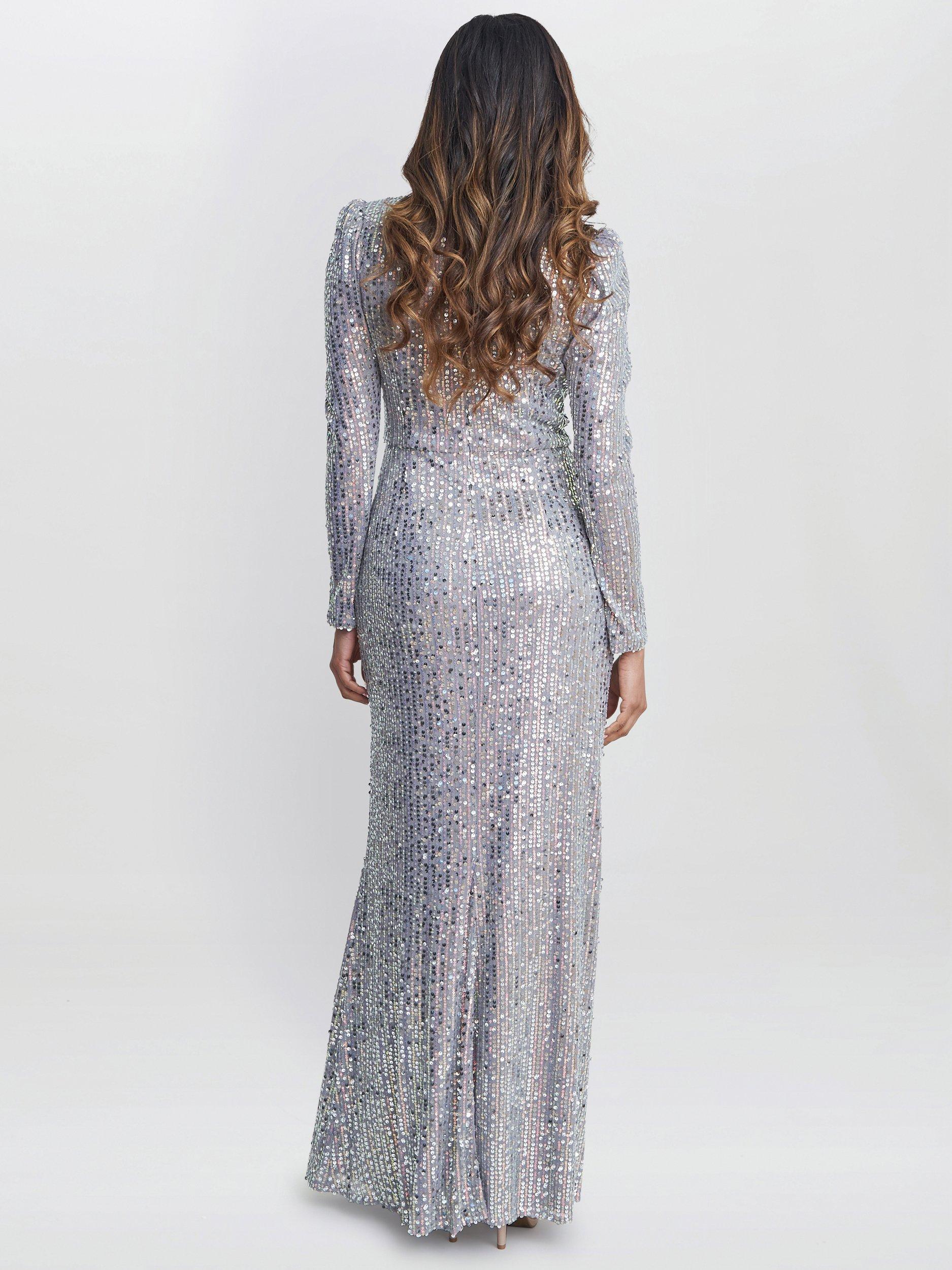 Product image 2 of 5, which shows Gina Bacconi Sparkle Scoop Neck Dress, Silver, 10
