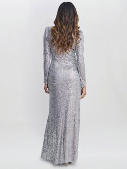 Gina Bacconi Sparkle Scoop Neck Dress, Silver - view 2, Silver