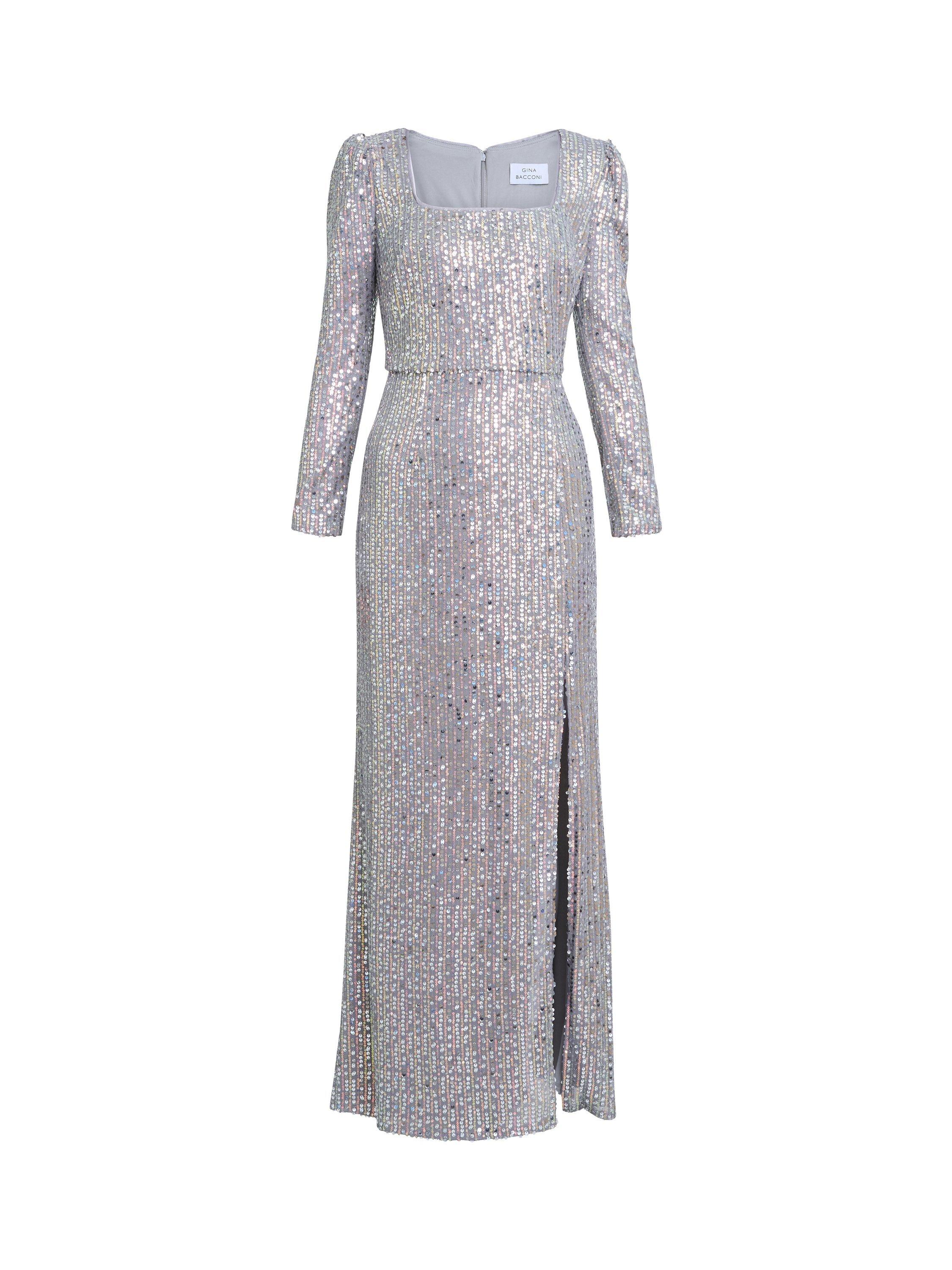 Product image 4 of 5, which shows Gina Bacconi Sparkle Scoop Neck Dress, Silver, 10
