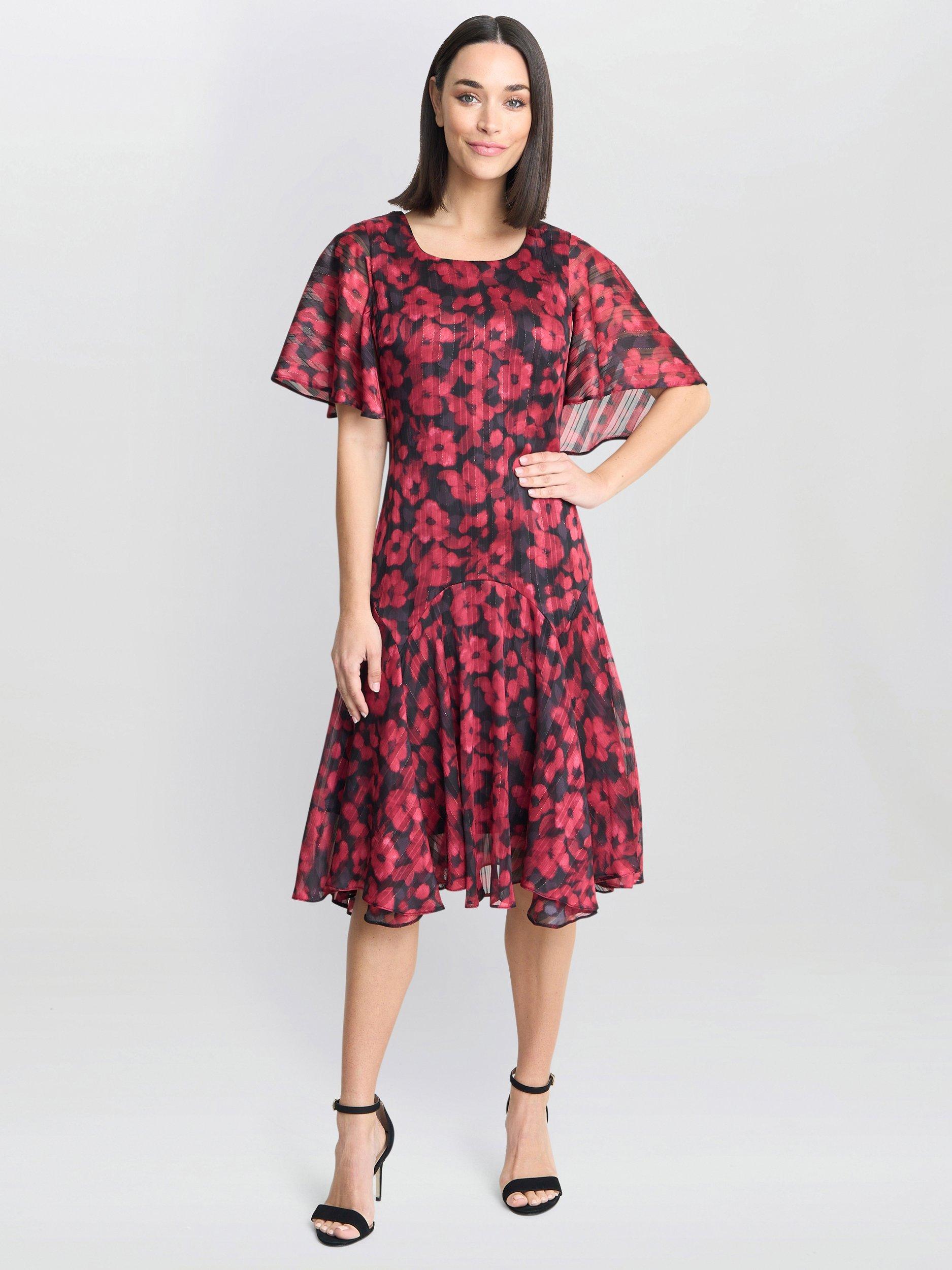 Product image 1 of 5, which shows Gina Bacconi Annette Floral Dress, Black/Red, 8