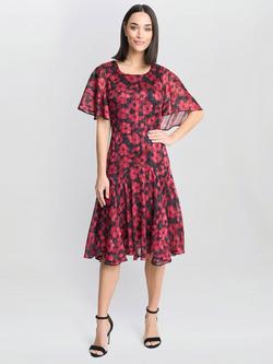 Gina Bacconi Annette Floral Dress, Black/Red, Black/Red