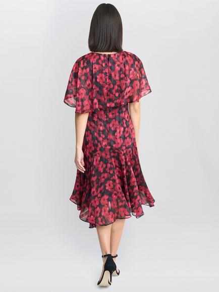 Gina Bacconi Annette Floral Dress, Black/Red - view 2, Black/Red
