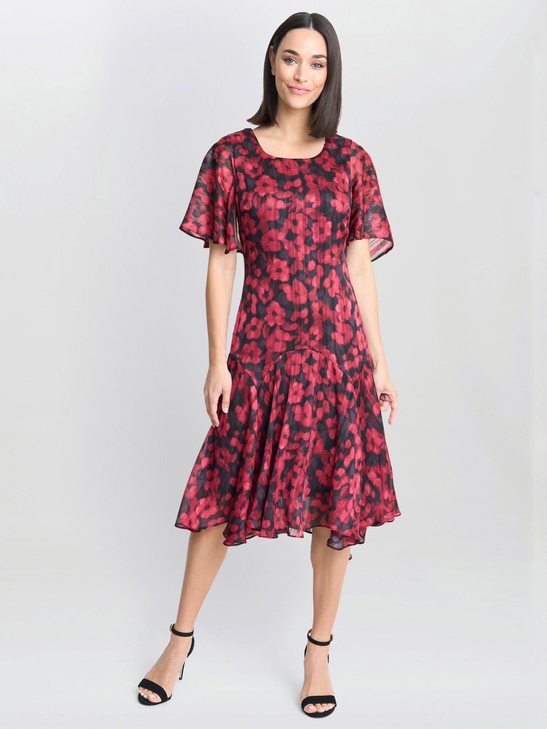 Product image 3 of 5, which shows Gina Bacconi Annette Floral Dress, Black/Red, 8