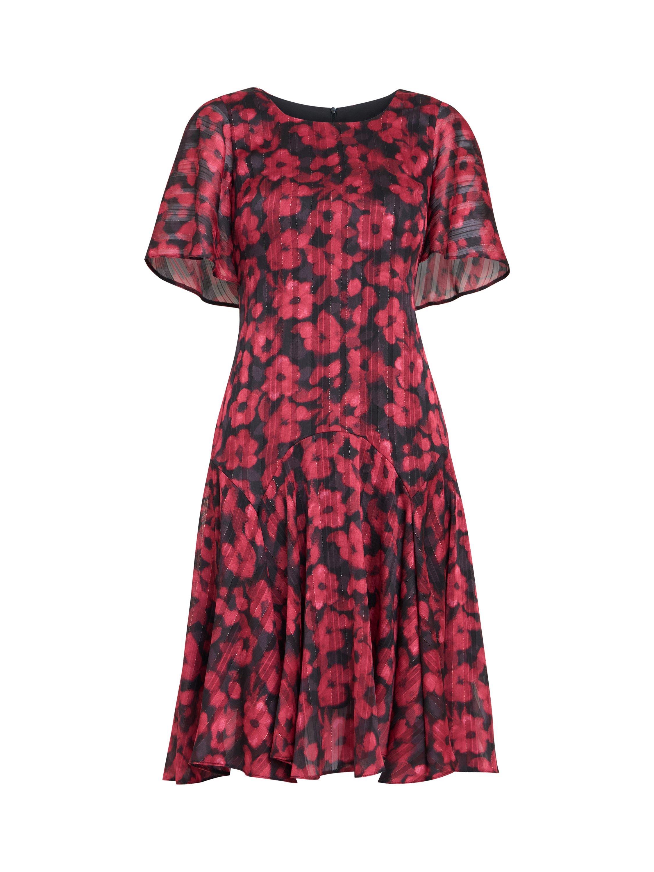 Product image 4 of 5, which shows Gina Bacconi Annette Floral Dress, Black/Red, 8