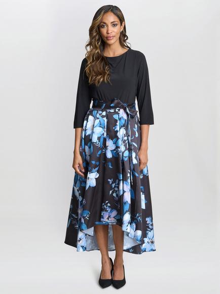 Gina Bacconi Louise Jersey Dress, Black/Multi, Black/Multi