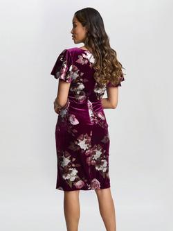 Gina Bacconi Stretch Velvet Shift Dress, Magenta - view 2, Magenta