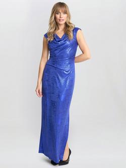 Gina Bacconi Foil Print Cowl Neck Maxi Dress, Cobalt, Cobalt