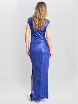 Gina Bacconi Foil Print Cowl Neck Maxi Dress, Cobalt - view 2, Cobalt