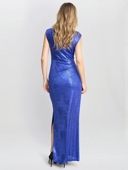Gina Bacconi Foil Print Cowl Neck Maxi Dress, Cobalt - view 2, Cobalt