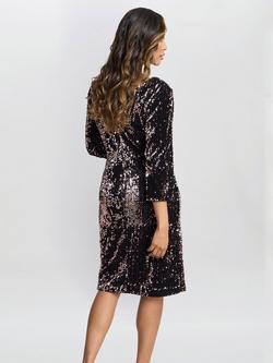 Gina Bacconi Velvet Sequin Shift Dress, Black/Rose - view 2, Black/Rose