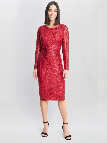 Gina Bacconi Sequin Bodycon Dress, Red, Red