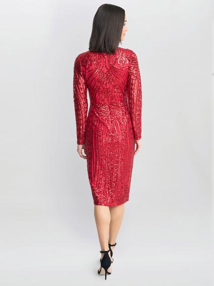 Gina Bacconi Sequin Bodycon Dress, Red - view 2, Red