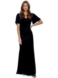 Gina Bacconi Velvet Side Ruched Dress, Navy, Navy