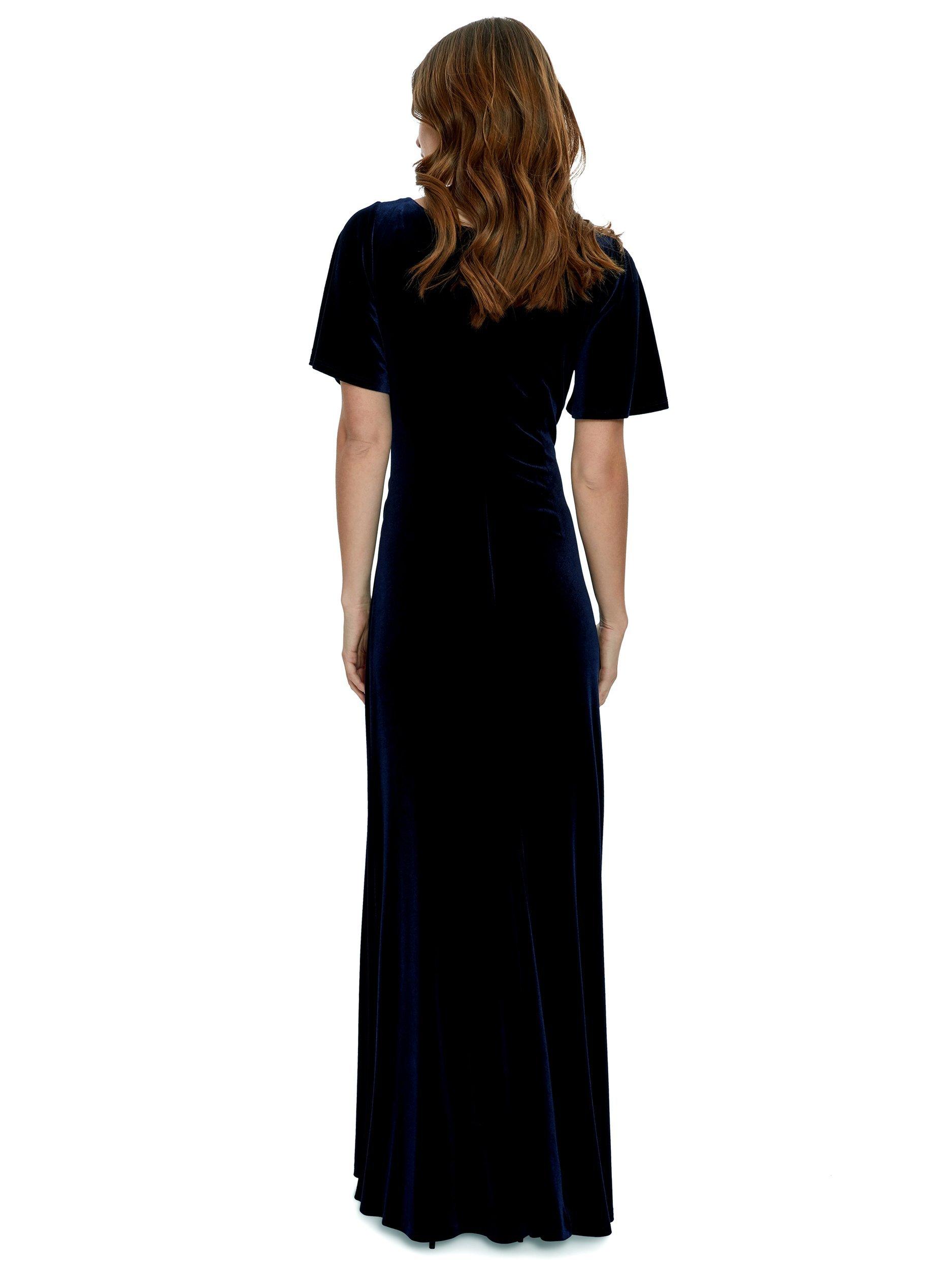 Product image 2 of 5, which shows Gina Bacconi Velvet Side Ruched Dress, Navy, 8