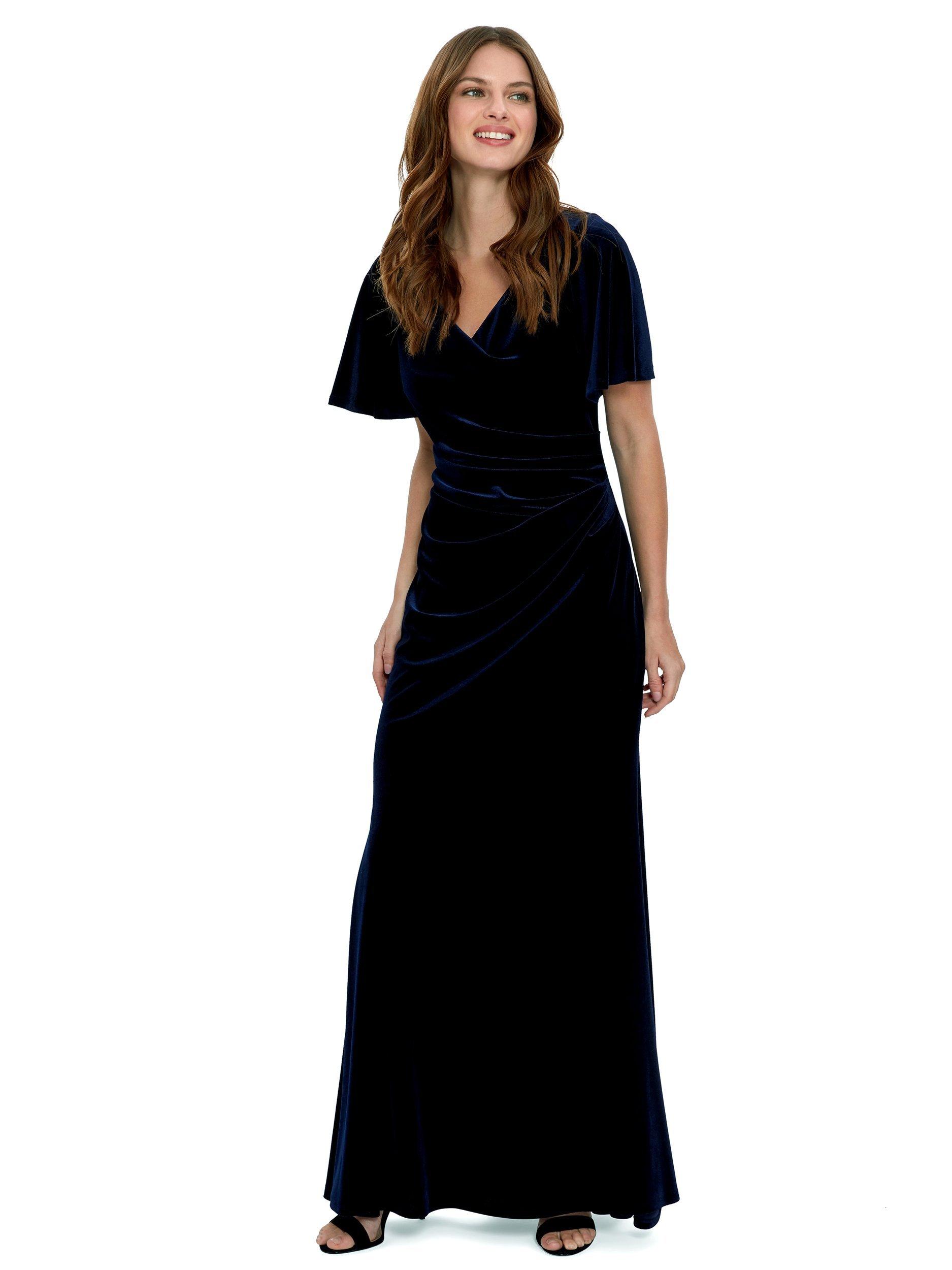 Product image 3 of 5, which shows Gina Bacconi Velvet Side Ruched Dress, Navy, 8
