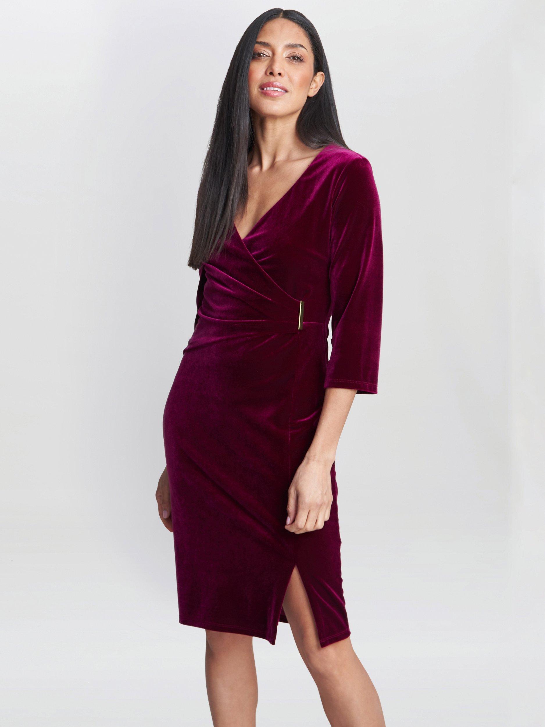 Product image 1 of 5, which shows Gina Bacconi Velvet Wrap Dress, Wine, 8