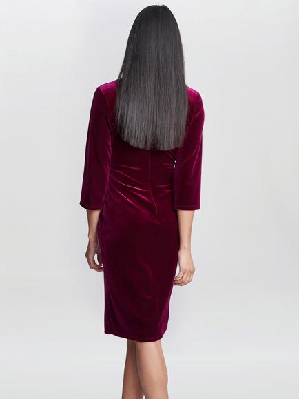 Gina Bacconi Velvet Wrap Dress, Wine - view 2, Wine