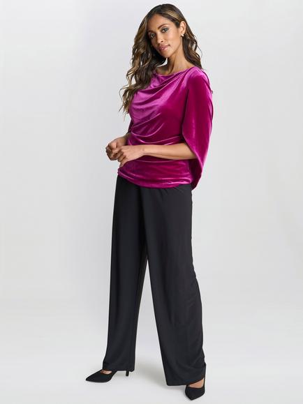 Gina Bacconi Merna Velvet Cape Back Sleeve Top, Fuchsia