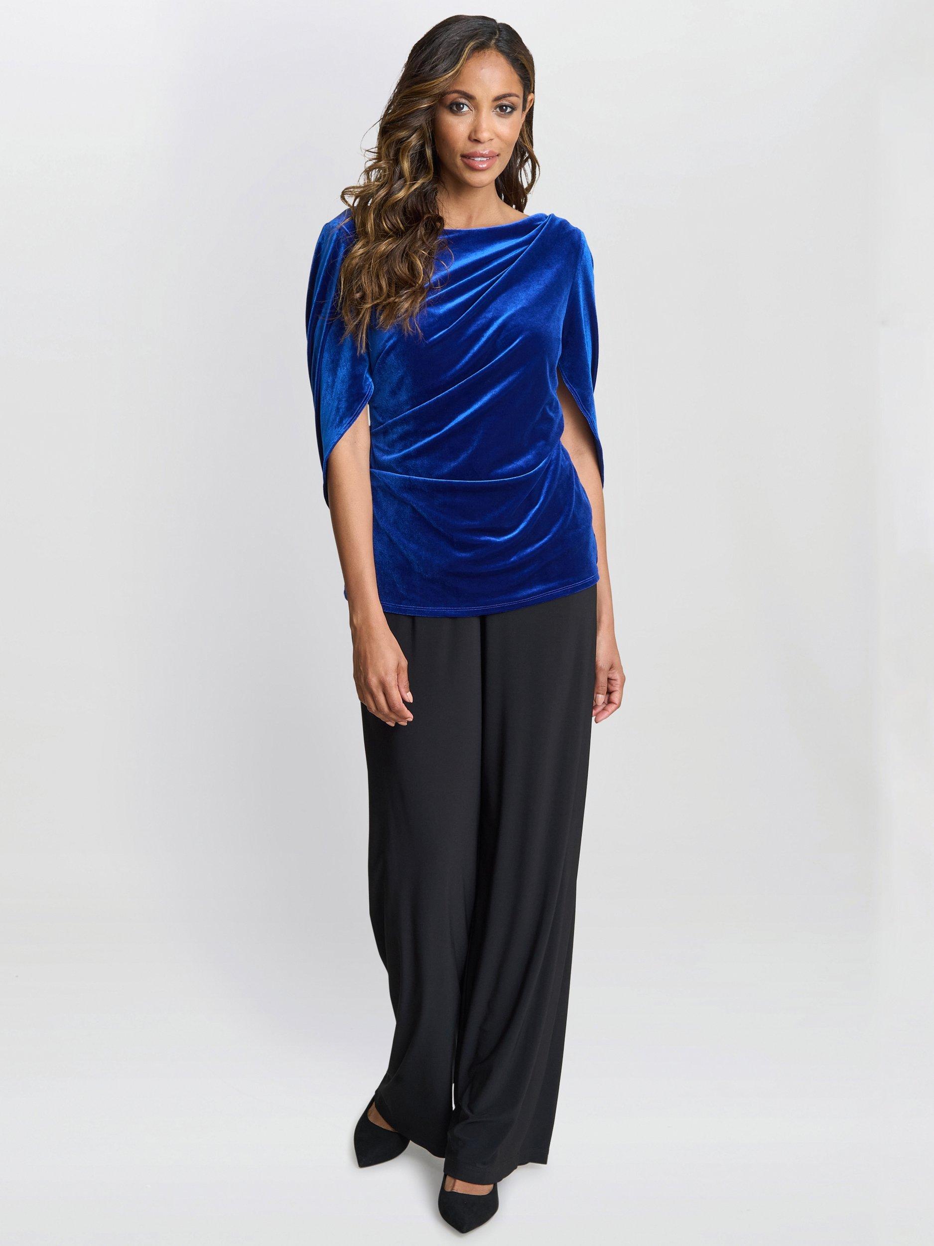 Product image 1 of 4, which shows Gina Bacconi Merna Velvet Cape Back Sleeve Top, Royal Blue, S