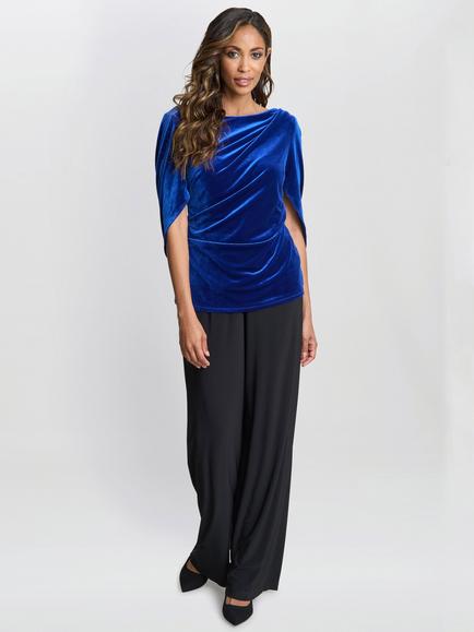 Gina Bacconi Merna Velvet Cape Back Sleeve Top, Royal Blue