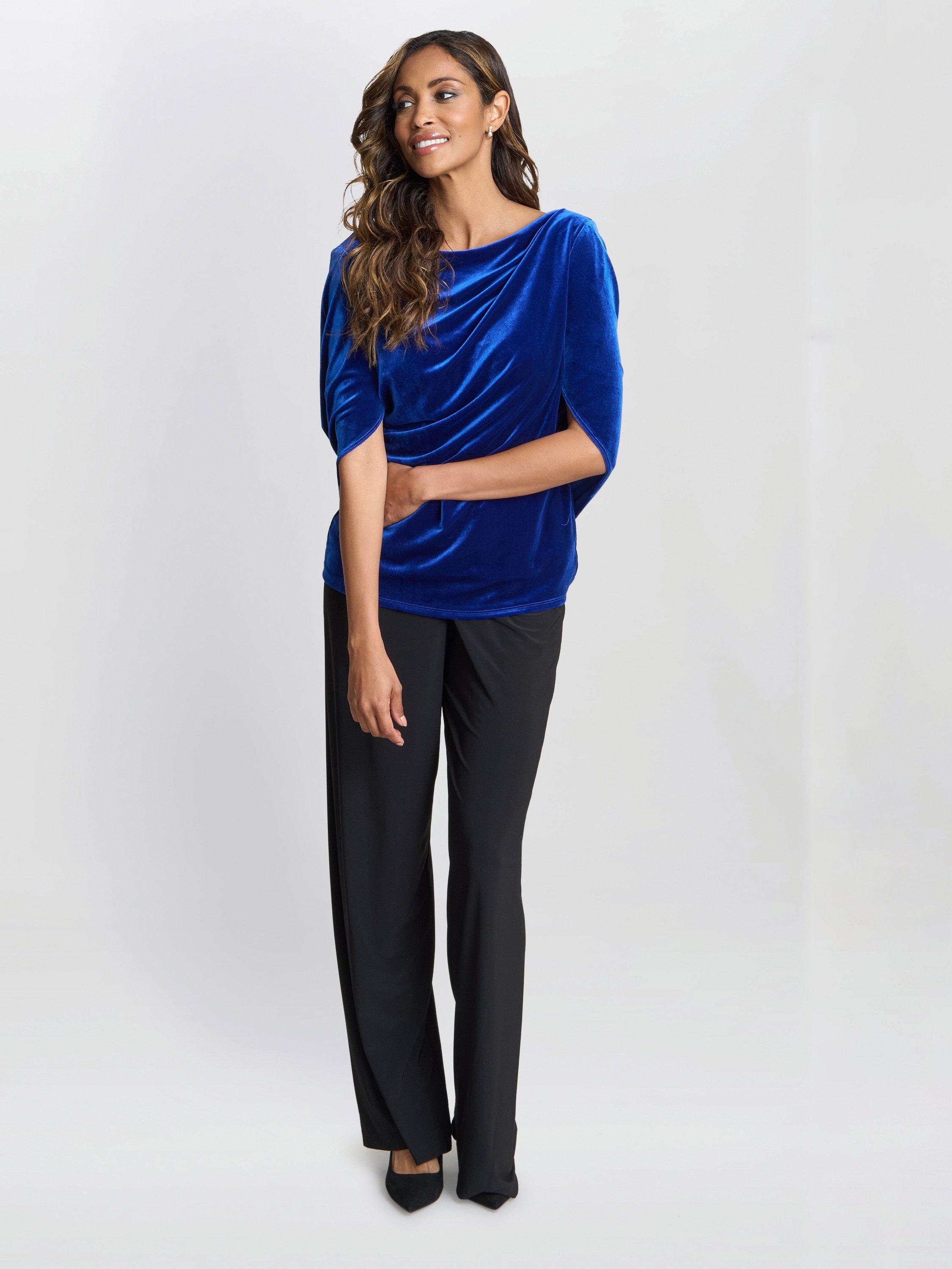 Product image 2 of 4, which shows Gina Bacconi Merna Velvet Cape Back Sleeve Top, Royal Blue, S