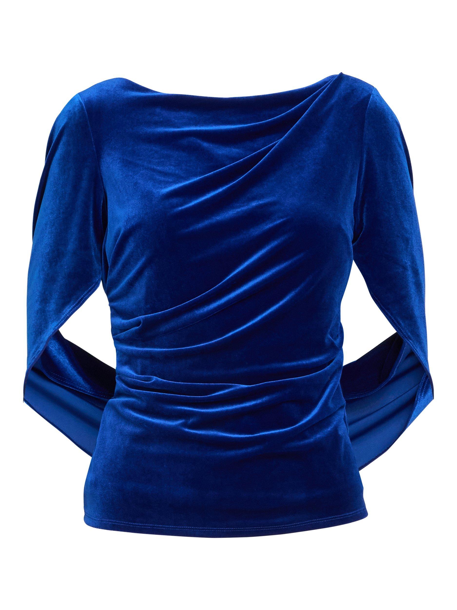 Product image 3 of 4, which shows Gina Bacconi Merna Velvet Cape Back Sleeve Top, Royal Blue, S