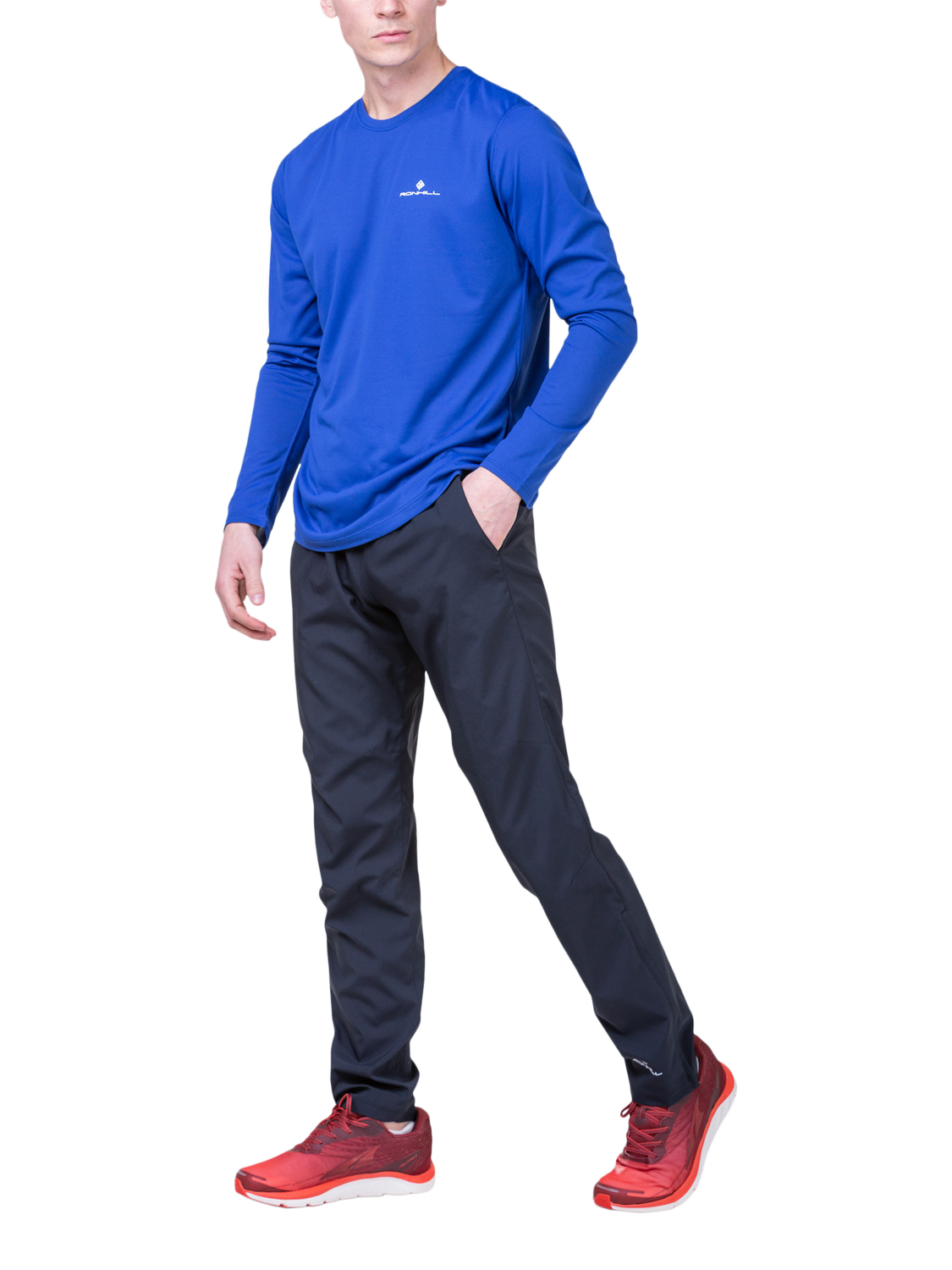 Product image 3 of 9, which shows Ronhill Men's Basic Long-Sleeved Training T-Shirt, Cobalt/Brightwhite, S
