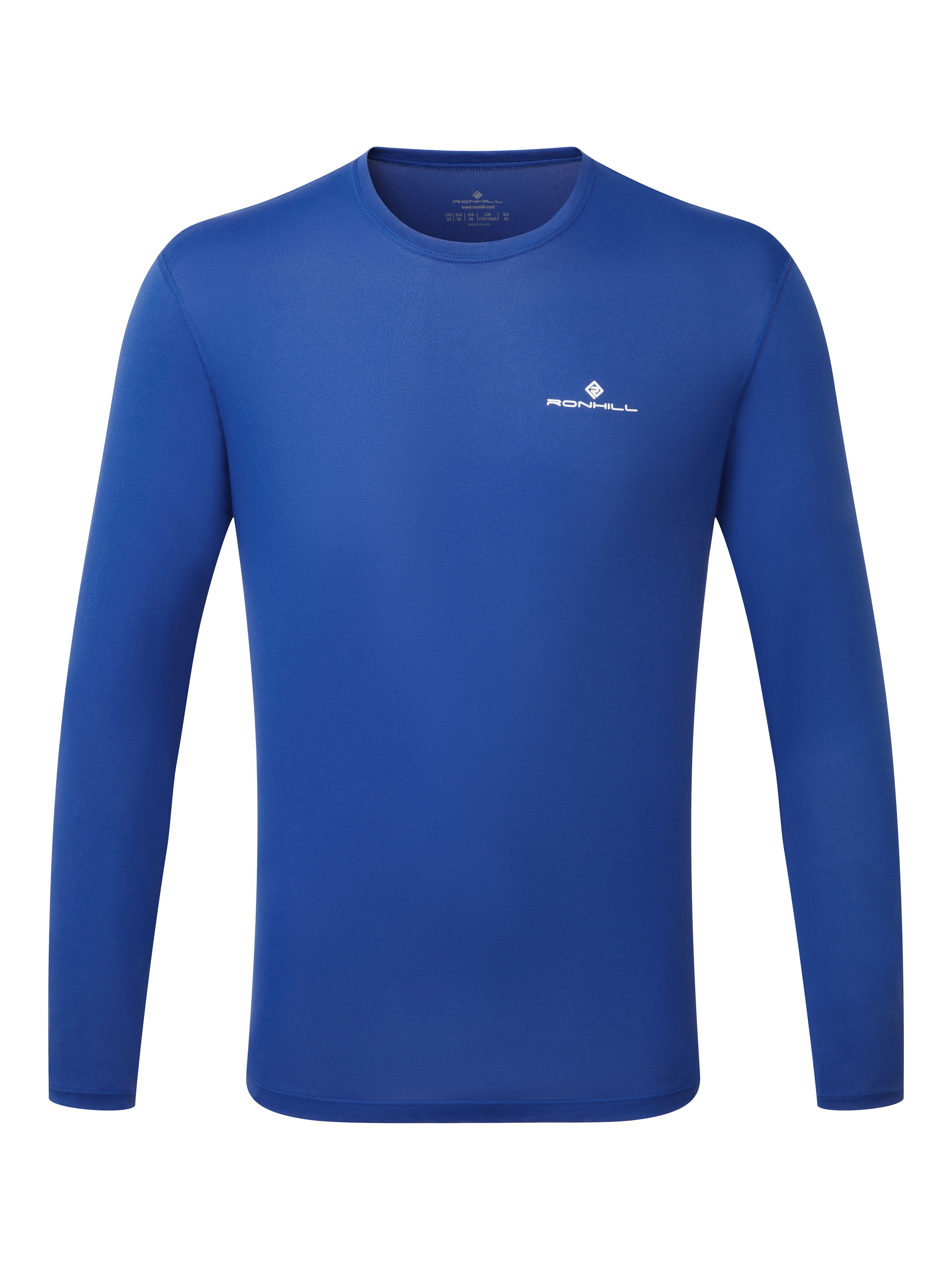 Product image 4 of 9, which shows Ronhill Men's Basic Long-Sleeved Training T-Shirt, Cobalt/Brightwhite, S